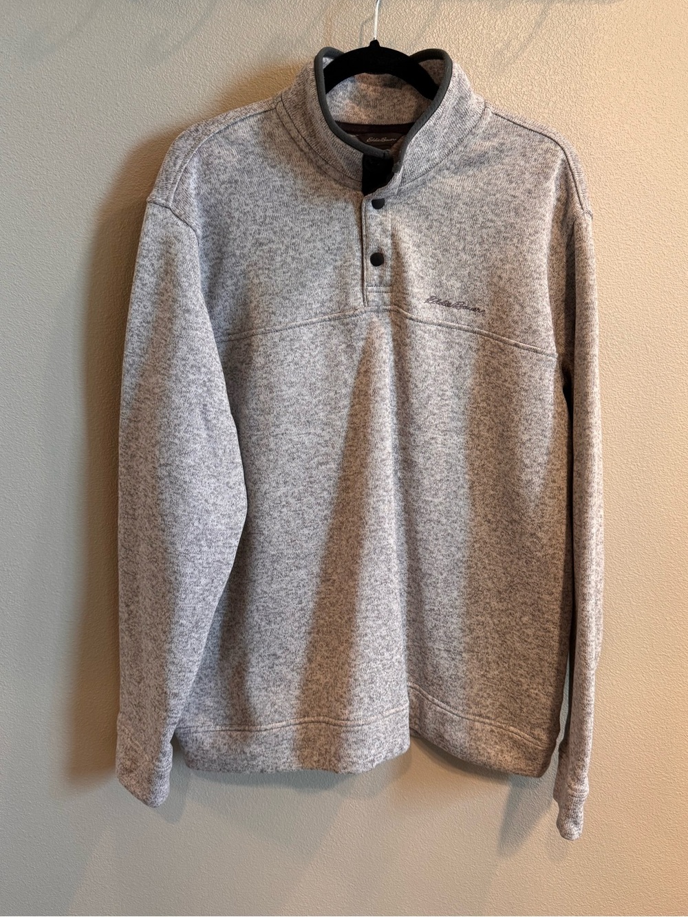 Eddie Bauer Light Heather Gray Zip-Style Quarter-Snap Sweater